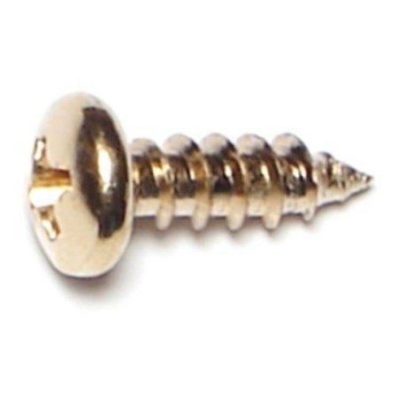 Midwest Fastener Sheet Metal Screw, #8 x 1/2 in, Brass Steel Pan Head Phillips Drive, 50 PK 64144